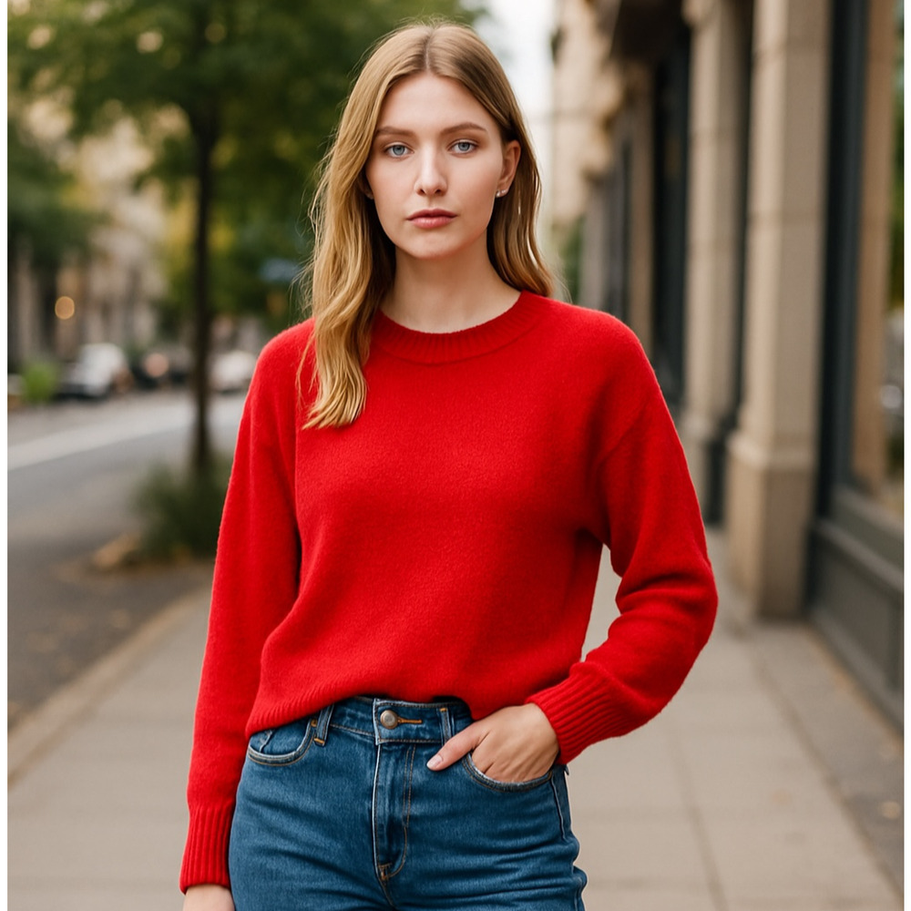 Abound Cropped Sweater Red Women's Size Medium Soft Boxy Oversized Cozy Sweater